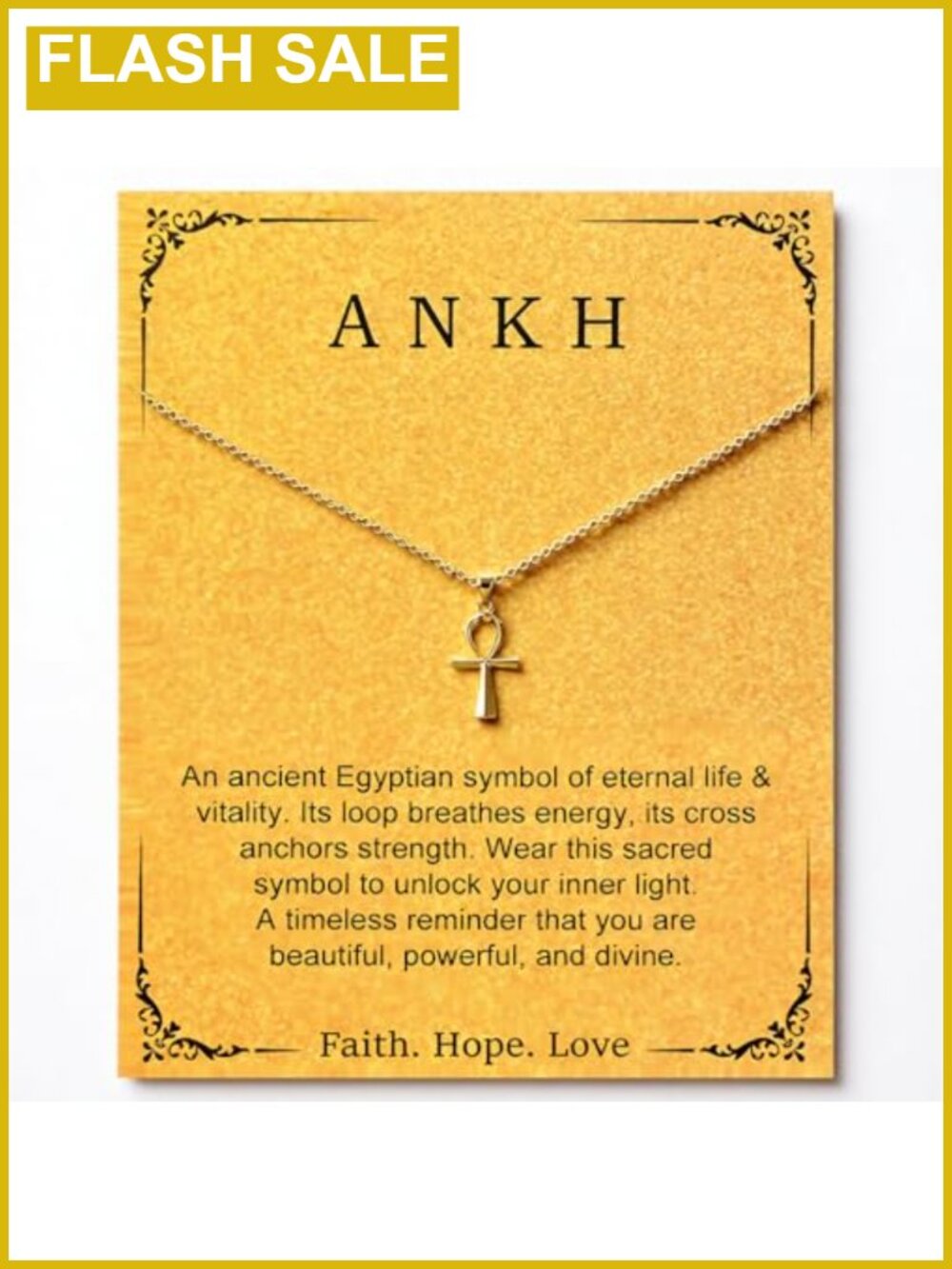 Gold Plated Brass Ankh Pendant Necklace Gift for Women with Wish Card